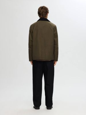 Selected miesten takki, WALTER WAXED COTTON JACKET Armeijanvihreä