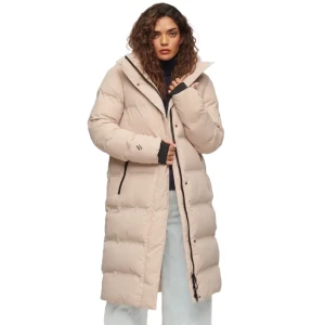 Superdry Naisten Takki, Hooded Longline Puffer Coat Luonnonvalkoinen