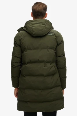 Superdry Miesten Talvitakki, Hooded Longline Puffer Jacket Tummanvihreä