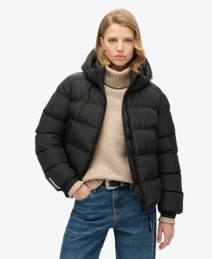 Superdry Naisten Toppatakki, Hooded Sports Puffer Jacket Musta