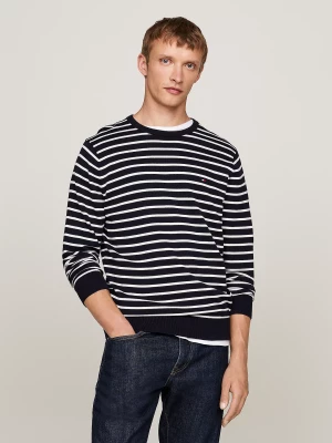 Tommy Hilfiger Miesten Neulepusero, ESSENTIAL COTTON CREW NECK Raidallinen Sininen