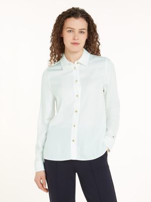 Tommy Hilfiger Naisten Pusero, GOLD BUTTON VISCOSE LS SHIRT Valkoinen