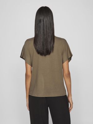 Vila naisten satiinitoppi, VIELLETTE V-NECK S/S SATIN TOP Khaki